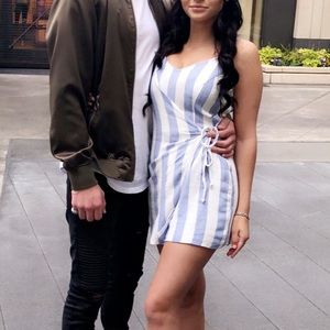 Blue and white striped romper